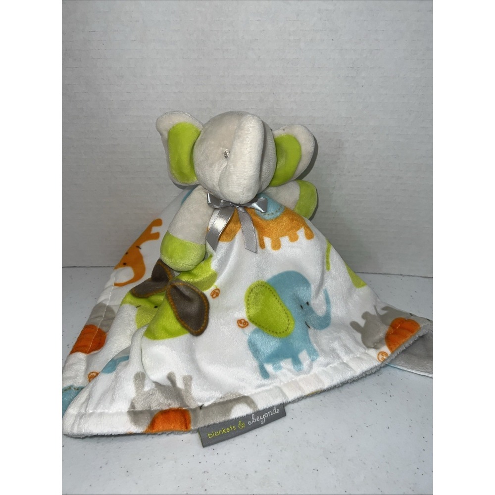 Blankets & Beyond Elephant Lovey White Gray Green Orange Baby Security Blanket - Picture 2 of 5